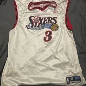 Reebok White Sixers Jersey with Red Accents